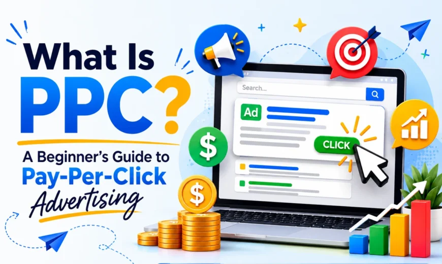 What is PPC advertising? Beginner's guide to pay-per-click marketing, Google Ads campaigns, and online advertising strategy.