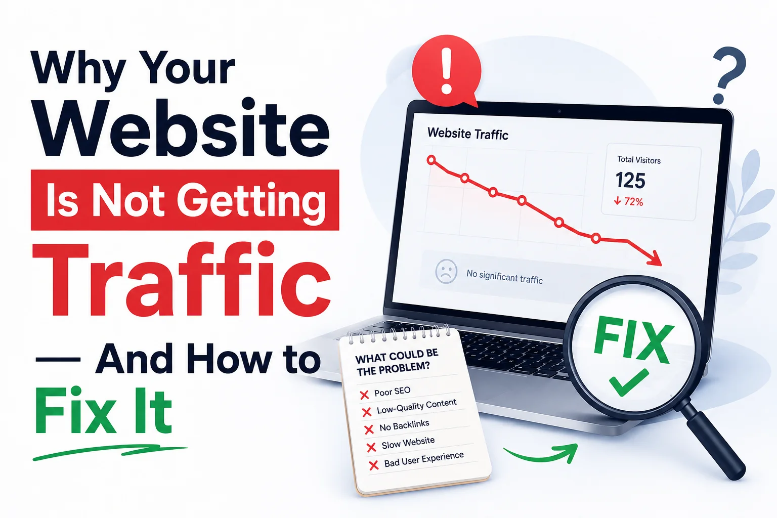 Why your website is not getting traffic and how to fix it with SEO optimization, website audit, and content marketing strategies