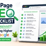 On-Page SEO Checklist for Beginners showing title tags, meta descriptions, header tags, image optimization, internal linking, and Google ranking optimization for 2026.
