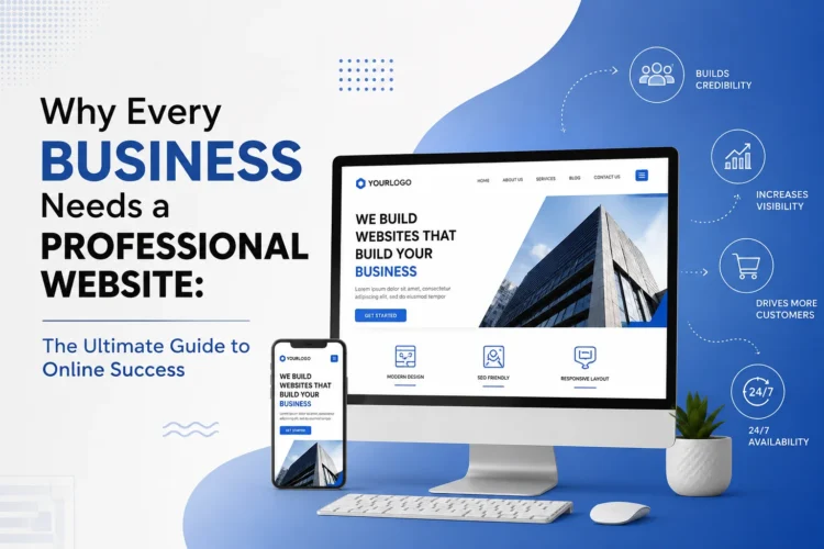 Why Every Business Needs a Professional Website – Modern website design displayed on desktop and mobile to illustrate online business growth, credibility, and digital success.