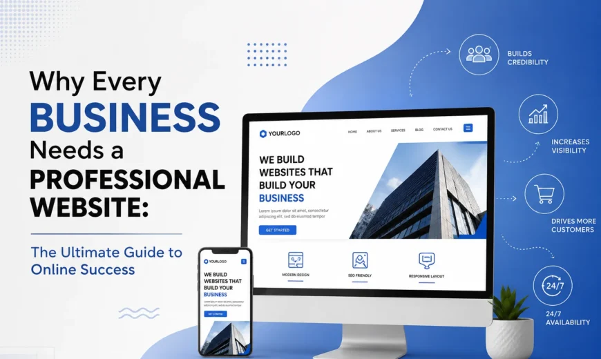 Why Every Business Needs a Professional Website – Modern website design displayed on desktop and mobile to illustrate online business growth, credibility, and digital success.