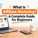 What Is Affiliate Marketing? How Does It Work? A Complete Guide for Beginners – digital marketing illustration showing affiliate links, audience clicks, purchases, and earnings
